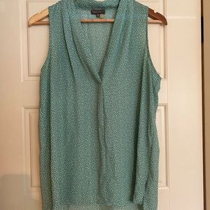 Vince Camuto Teal and Grey Polka-Dot Blouse, Size Medium